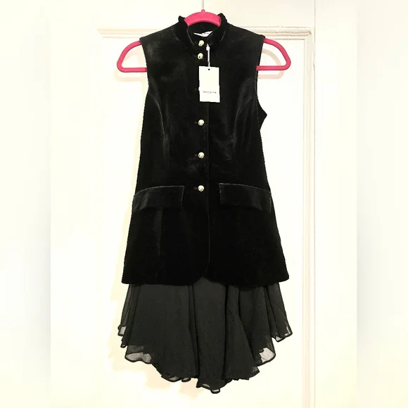 NEW RARE Amanda Uprichard Justine Black Velvet Bodice & Chiffon Mini Dress Sz XS - Picture 5 of 9